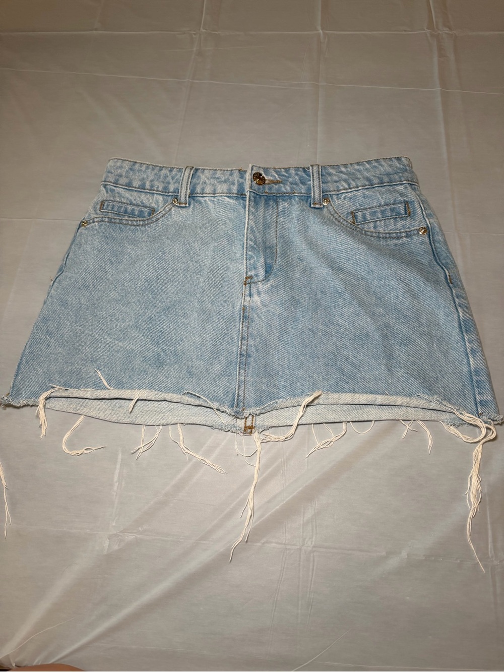 Edikted Light Blue Frayed Denim Mini Skirt